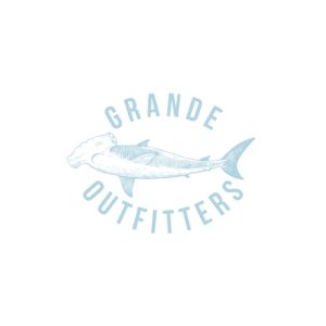 Grande Outfitters text in oval shape around hammerhead shark Logo